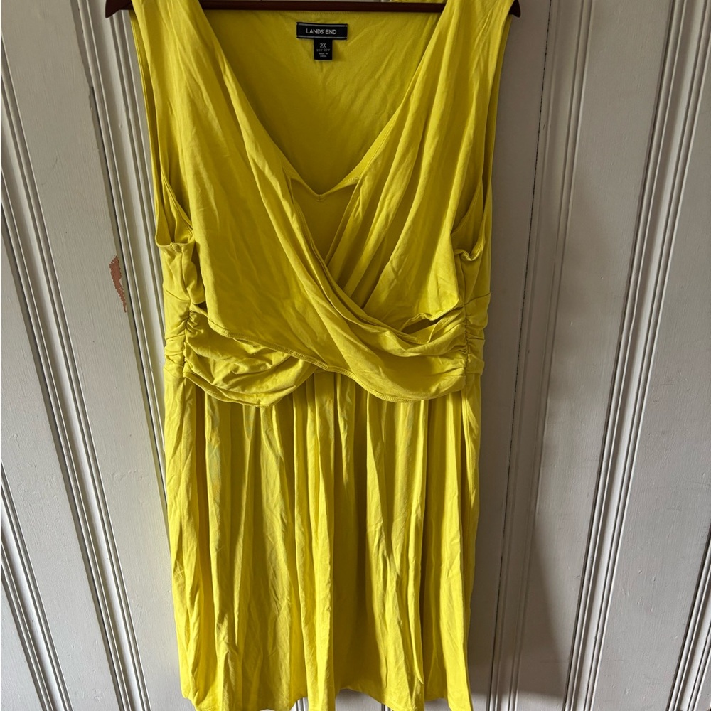 2/$18 Lands' End Yellow Ruched Wrap Midi Dress